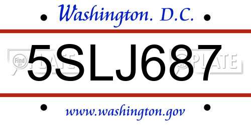 5SLJ687 District Of Columbia License Plate