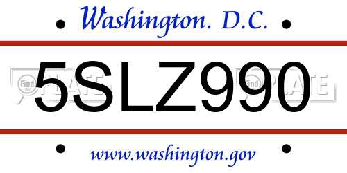 5SLZ990 District Of Columbia License Plate