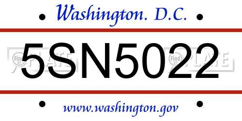 5SN5022 District Of Columbia License Plate