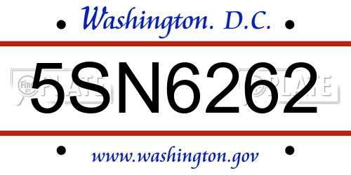 5SN6262 District Of Columbia License Plate