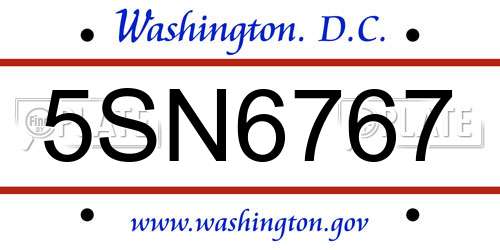 5SN6767 District Of Columbia License Plate