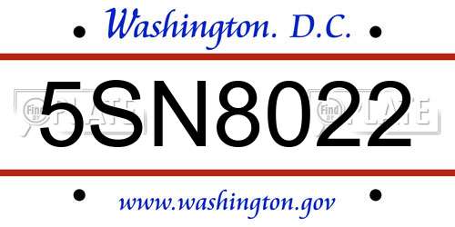5SN8022 District Of Columbia License Plate