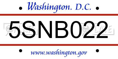 5SNB022 District Of Columbia License Plate