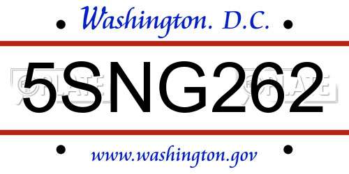 5SNG262 District Of Columbia License Plate