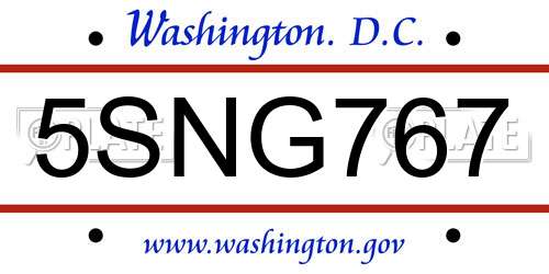 5SNG767 District Of Columbia License Plate