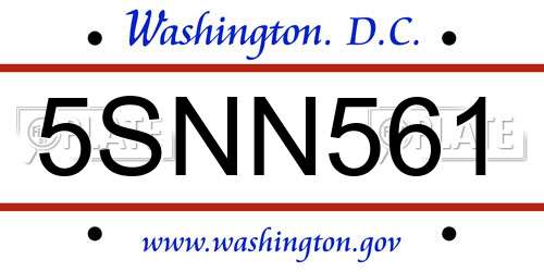 5SNN561 District Of Columbia License Plate
