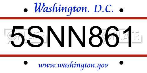 5SNN861 District Of Columbia License Plate