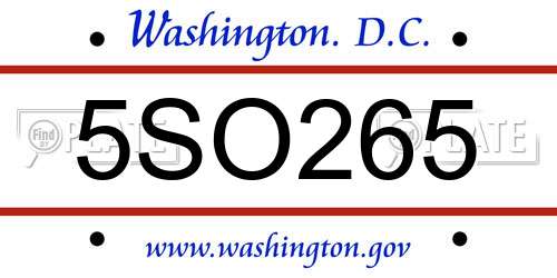 5SO265 District Of Columbia License Plate