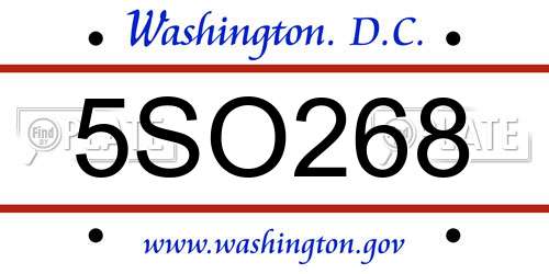 5SO268 District Of Columbia License Plate