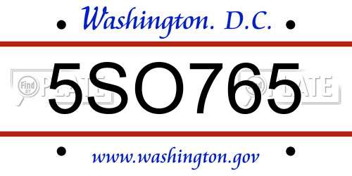 5SO765 District Of Columbia License Plate