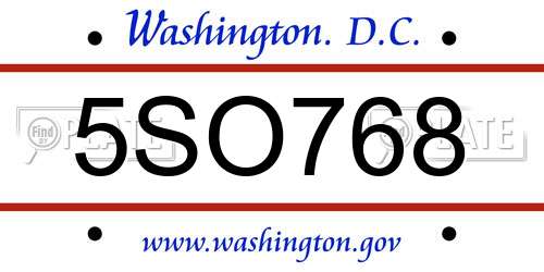 5SO768 District Of Columbia License Plate