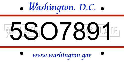 5SO7891 District Of Columbia License Plate
