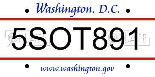 5SOT891 District Of Columbia License Plate
