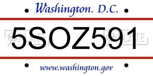 5SOZ591 District Of Columbia License Plate