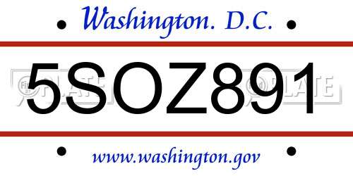 5SOZ891 District Of Columbia License Plate