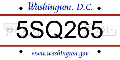 5SQ265 District Of Columbia License Plate