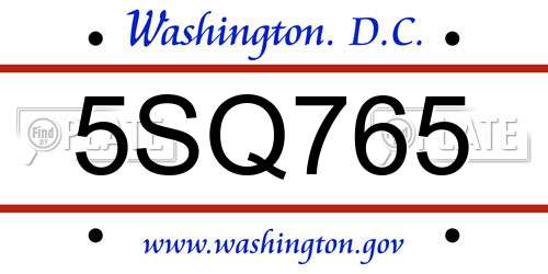 5SQ765 District Of Columbia License Plate