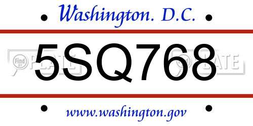 5SQ768 District Of Columbia License Plate