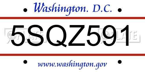 5SQZ591 District Of Columbia License Plate