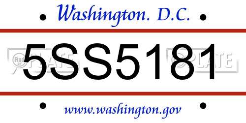 5SS5181 District Of Columbia License Plate