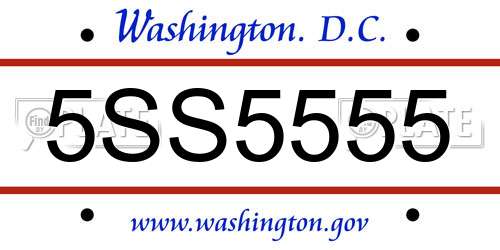 5SS5555 District Of Columbia License Plate