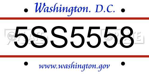 5SS5558 District Of Columbia License Plate