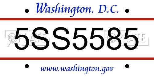 5SS5585 District Of Columbia License Plate