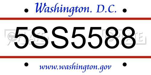 5SS5588 District Of Columbia License Plate