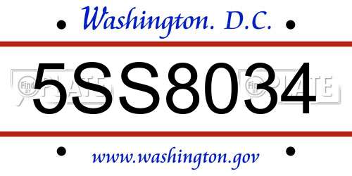 5SS8034 District Of Columbia License Plate