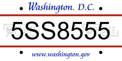 5SS8555 District Of Columbia License Plate