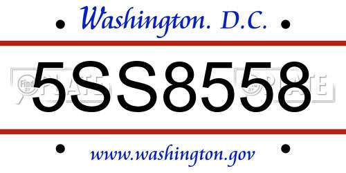 5SS8558 District Of Columbia License Plate