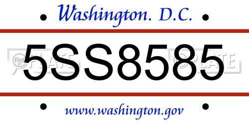 5SS8585 District Of Columbia License Plate