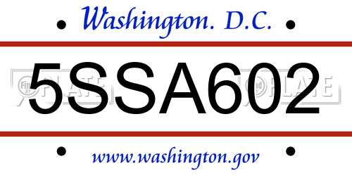 5SSA602 District Of Columbia License Plate