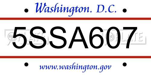 5SSA607 District Of Columbia License Plate
