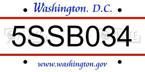 5SSB034 District Of Columbia License Plate