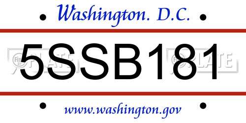 5SSB181 District Of Columbia License Plate
