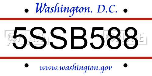 5SSB588 District Of Columbia License Plate