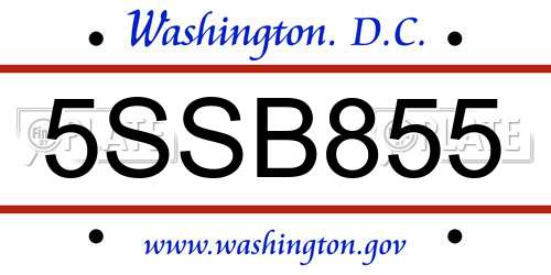 5SSB855 District Of Columbia License Plate