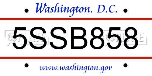 5SSB858 District Of Columbia License Plate