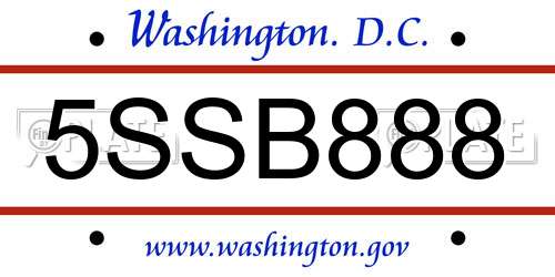 5SSB888 District Of Columbia License Plate