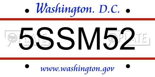 5SSM52 District Of Columbia License Plate