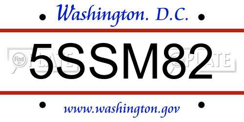 5SSM82 District Of Columbia License Plate
