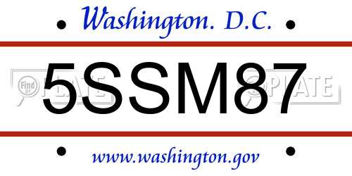 5SSM87 District Of Columbia License Plate