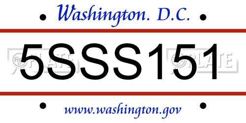 5SSS151 District Of Columbia License Plate
