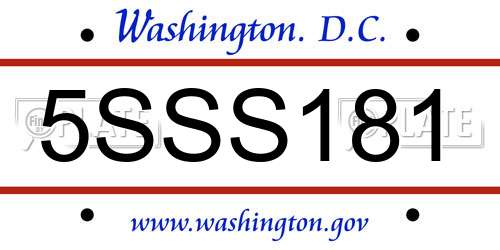 5SSS181 District Of Columbia License Plate