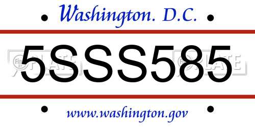 5SSS585 District Of Columbia License Plate
