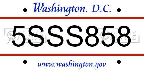 5SSS858 District Of Columbia License Plate