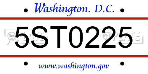 5ST0225 District Of Columbia License Plate