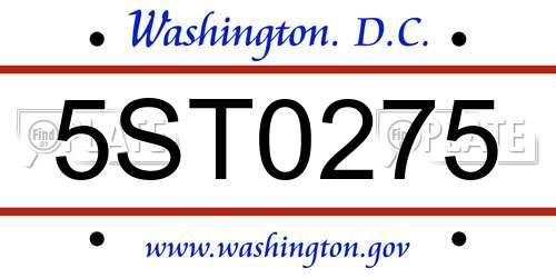 5ST0275 District Of Columbia License Plate