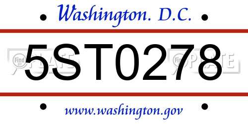 5ST0278 District Of Columbia License Plate